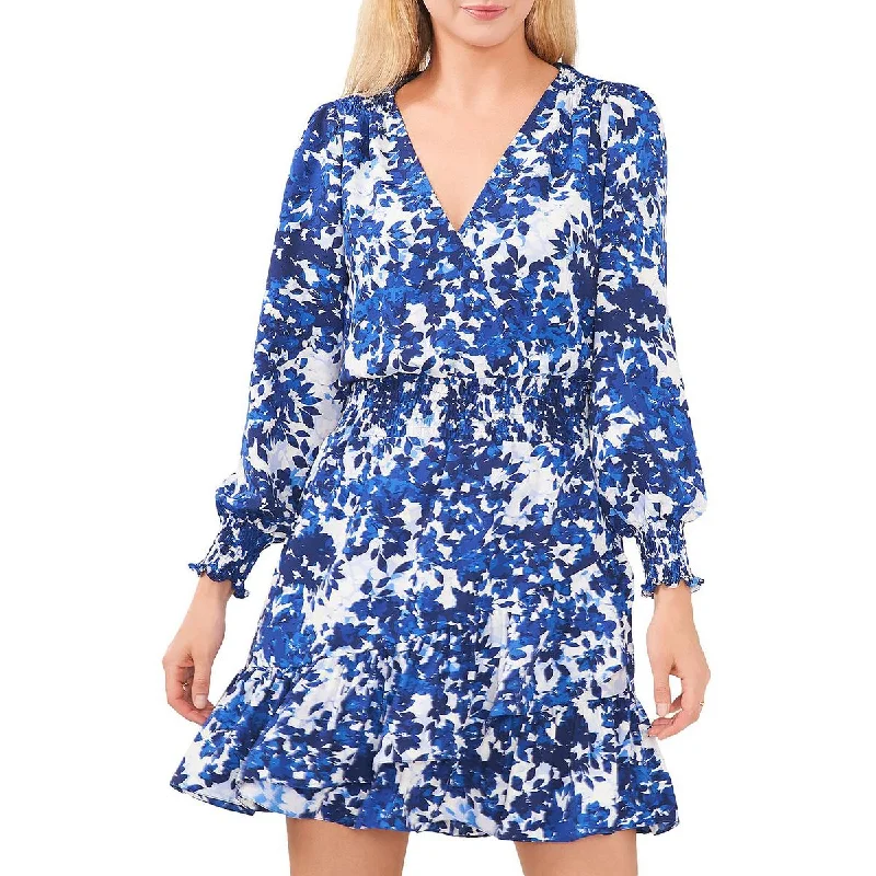 Vince Camuto Womens Chiffon Floral Print Mini Dress Stylish Button-Down Mini Dress