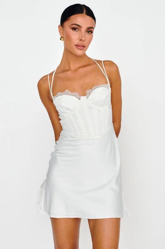 Wishing On A Star Bustier Mini Dress White Trendy Off-Shoulder Dress Mini
