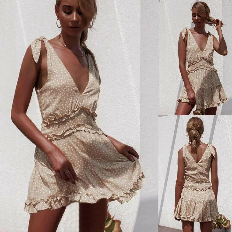 FashionSierra - Women Summer Boho Casual Sleeveless Sexy Ladies Deep V-Neck Falbala Party Casual Beach Mini Dress Sundress Comfortable Bodycon Mini Dress FashionSierra - Women Summer Boho Casual Sleeveless Sexy Ladies Deep V-Neck Falbala Party Casual Beach Mini Dress Sundress Comfortable Bodycon Mini Dress