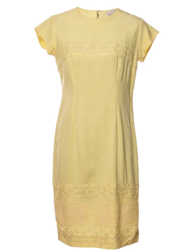 Yellow 1960s Mini Dress - M Elegant Off-Shoulder Dress Mini