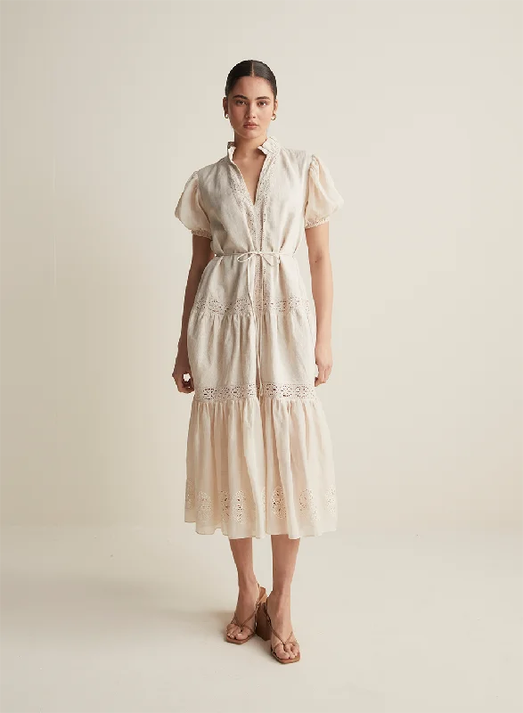 Cecile Linen Ramie Midi Dress | Flax Stylish Midi Dress with Cuffs