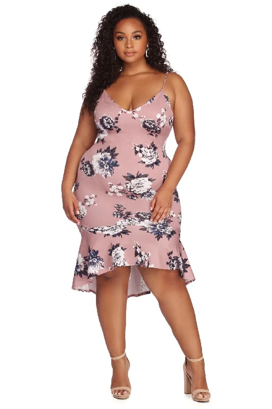 Plus Flow With Charming Floral Midi Dress Cozy A-Line Midi Dress