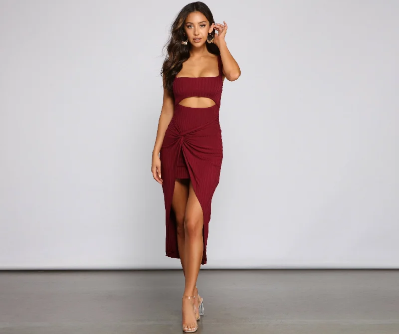 Keeping Knit Chic Charming Cutout Midi Dress Cozy Wide Strap Midi Dress