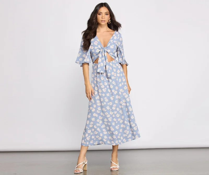 Flowy Floral Stylish Woven Midi Dress Comfortable Wrap Midi Dress