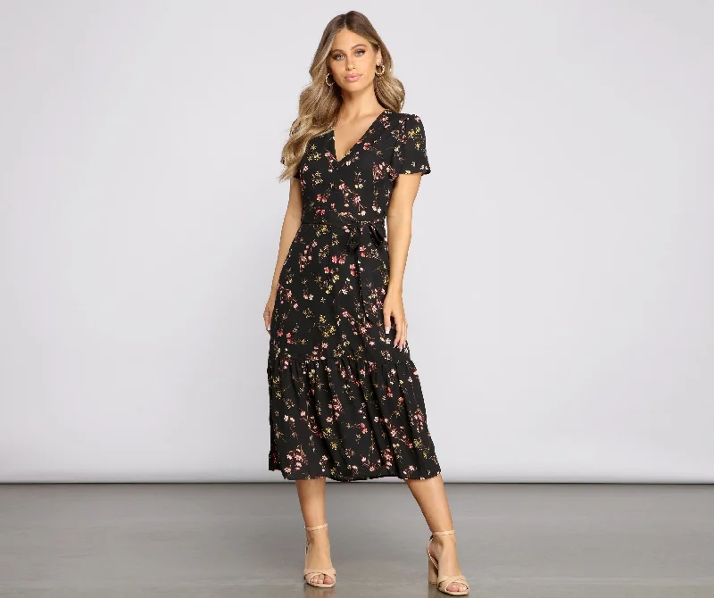 Sweet And Chic Charming Ditsy Floral Midi Dress Cozy A-Line Midi Dress