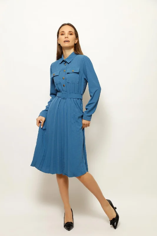 EBLISE COLLARED BELTED MIDI DRESS Comfortable Ruched Midi Dress