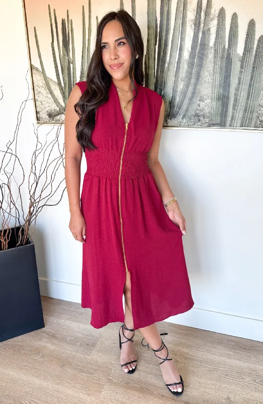 Hill Country Wine Smocked Midi Dress Trendy Boho Midi Dress