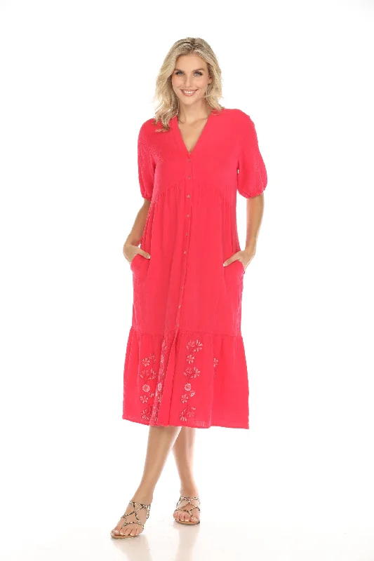 Johnny Was Calme Pink Puff Sleeve Tiered Midi Dress O31114 Boho Chic Trendy Floral Wrap Midi Dress