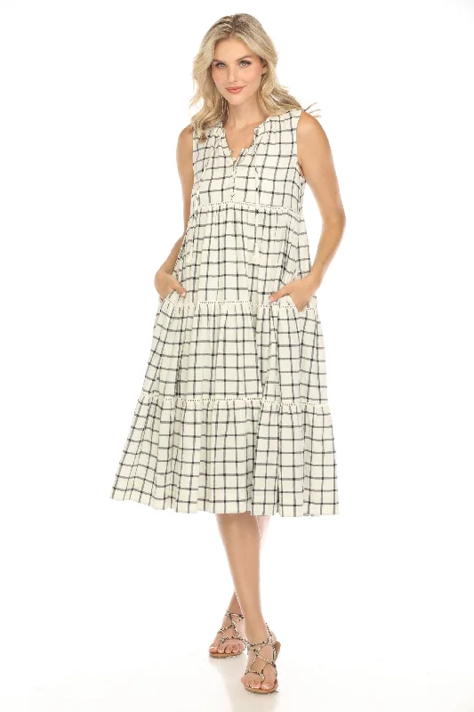 Johnny Was Calme Plaid Tiered Midi Dress O31109 Boho Chic Stylish Off-Shoulder Ruffle Dress