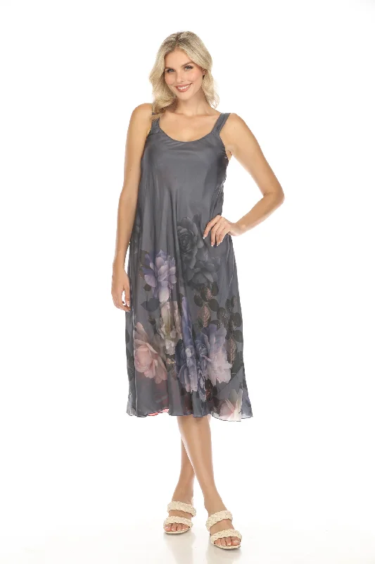 Johnny Was Grey Peony Reversible Silk Midi Dress C31123-O Boho Chic Fashionable High-Low Midi Dress