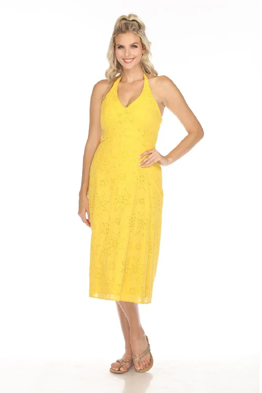 Johnny Was Jade Yellow Eden Halter Midi Dress L37524 Boho Chic Elegant Floral Skirt Midi Dress