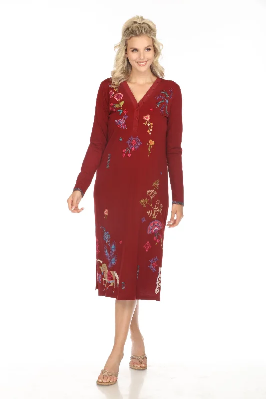 Johnny Was JWLA Embroidered V-Neck Long Sleeve Midi Dress J33624 Boho Chic * Comfortable Short Sleeve Midi Dress