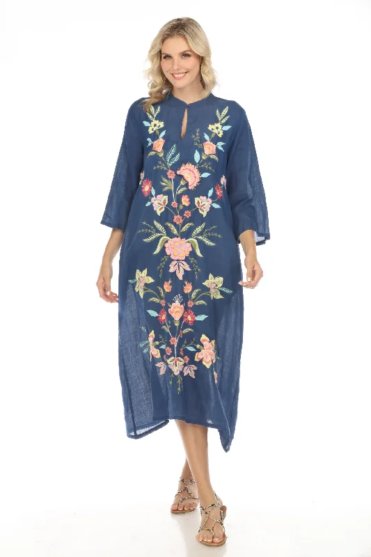 Johnny Was Workshop Camellia Mandarin Collar Midi Dress Boho Chic W33824 Stylish Button-Down Midi Dress