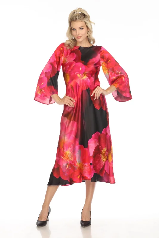 Johnny Was Workshop Floral Silk Kimono Sleeve Midi Dress W37824 Boho Chic Stylish Pleated Skirt Midi Dress