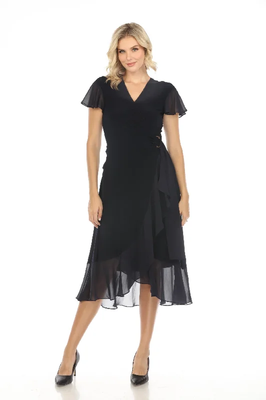 Joseph Ribkoff Midnight Blue Ruffled Wrap Midi Dress 242730 Elegant Sleeveless Midi Dress