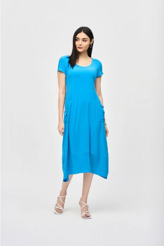 Joseph Ribkoff Scoop Neck Short Sleeves Cocoon Midi Dress 241156 Fashionable One-Shoulder Midi Dress