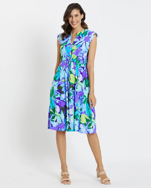 Jude Connally Tess Midi Dress - Kaleidoscope Floral Iris Cozy Midi Dress with Pockets