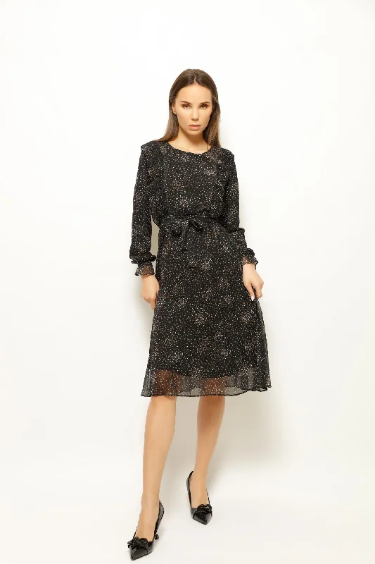 LIL FLOWER DOTS RUFFLED TIE MIDI DRESS Fashionable Plaid Midi Dress