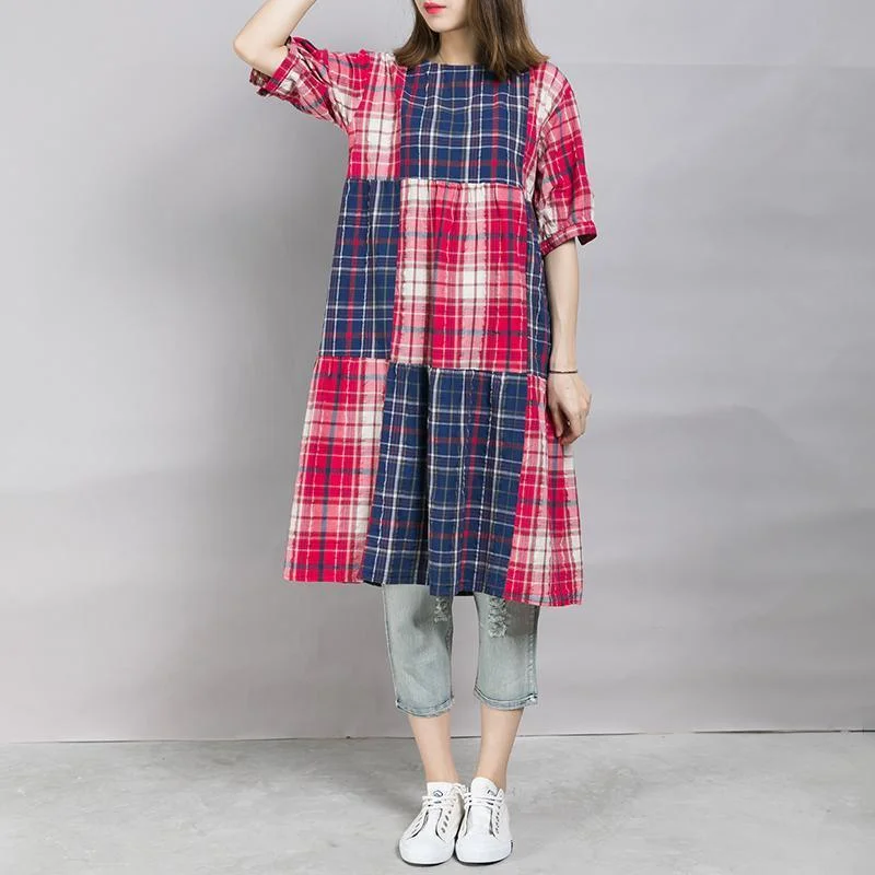 Loose Casual Plaid Color Block Midi Dress Elegant Satin Slip Midi Dress