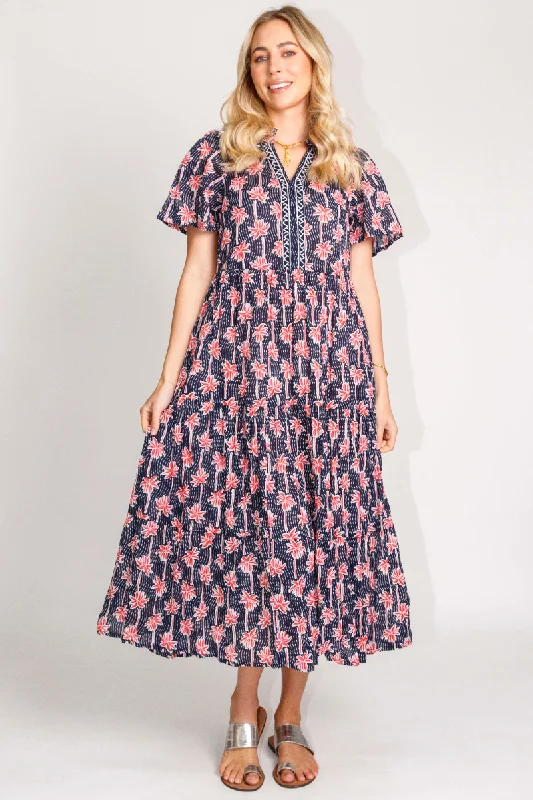 Lula Life Palm Cove Midi Dress Navy Fashionable Chiffon Midi Dress