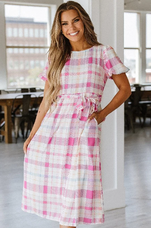 Manny Checkered Midi Dress | S-XL Stylish Cold Shoulder Midi Dress