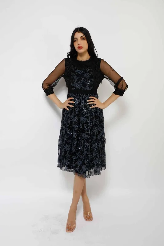 MR SEQUINS LACE MIDI DRESS 4-3450MIS Trendy Off-Shoulder Button Midi Dress