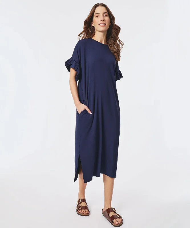 Nali Ruffle Sleeve Midi Dress Comfortable Lace-Up Midi Dress