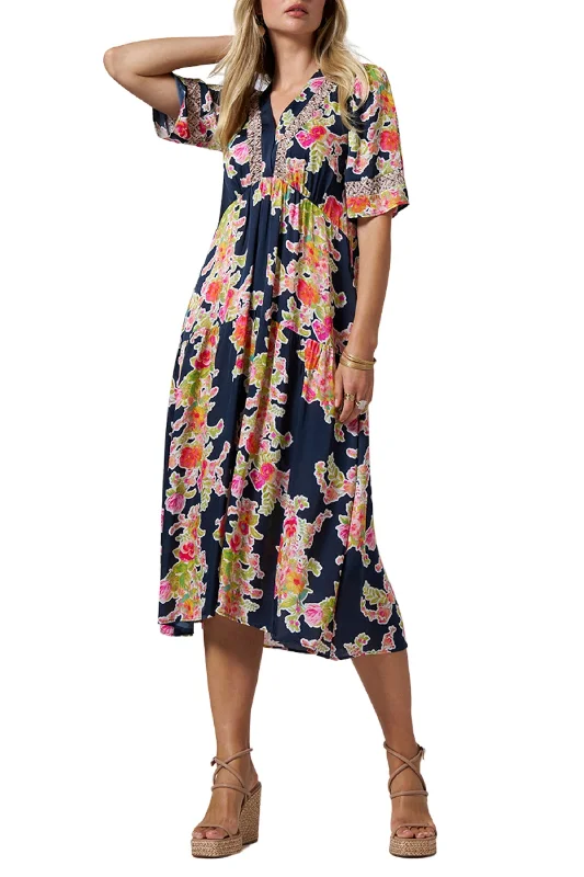 SANTE MIDI DRESS - LS2837 Stylish Long Sleeve Floral Midi Dress