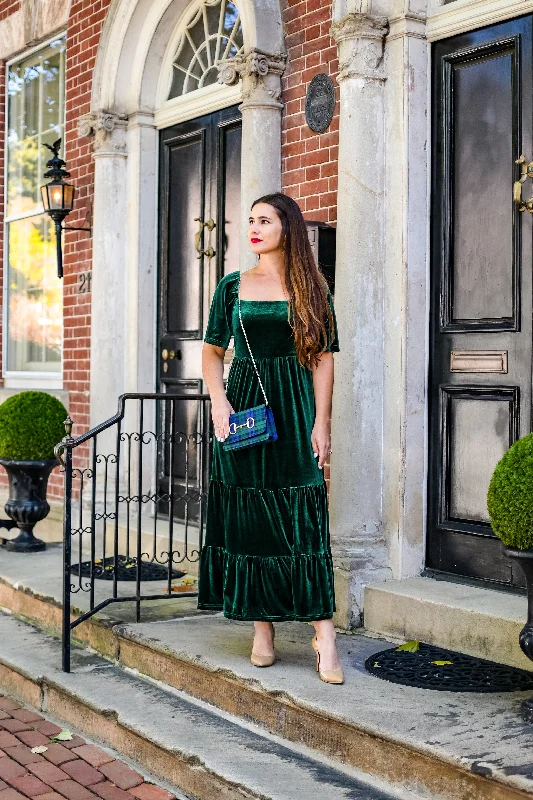 Scarlett Velvet Midi Dress - Emerald Fashionable Pencil Midi Dress