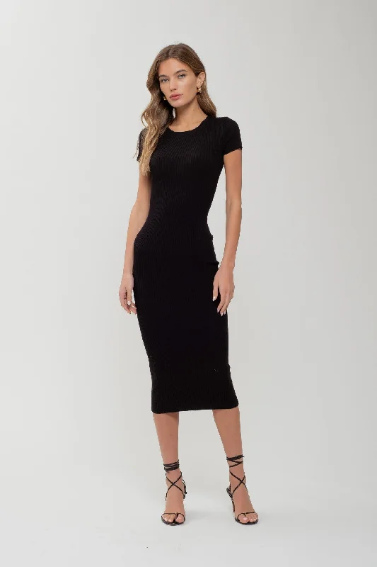 Sienna Short Sleeve Rib Knit Midi Dress Elegant Satin Midi Dress