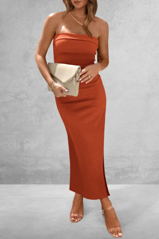 Slit Tube Midi Dress Elegant Satin Midi Dress