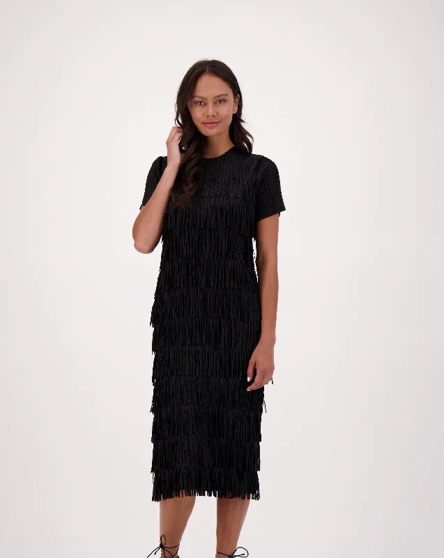 Tiered Fringe Midi Dress Stylish Long Sleeve Floral Midi Dress