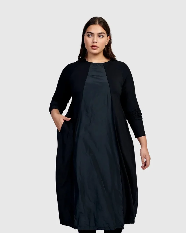 Urban Lyra Midi Dress, Black Comfortable Ribbed Midi Dress