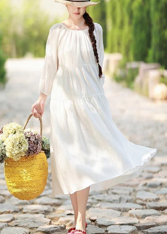 100% O Neck Cinched Spring Outfit Tunic Tops White Maxi Dresses Chic Summer Maxi Dress