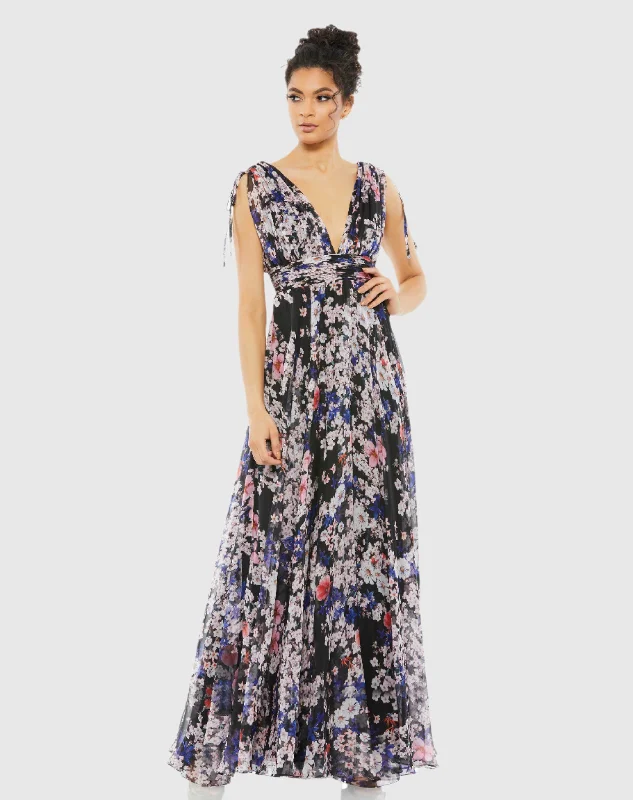 Floral Tie Shoulder V-Neck Maxi Dress - FINAL SALE Fashionable Sheer Maxi Dress