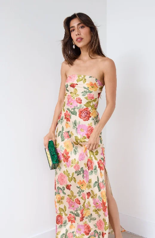 SALE - Aliyah Strapless Floral Maxi Dress Stylish Empire Waist Maxi Dress