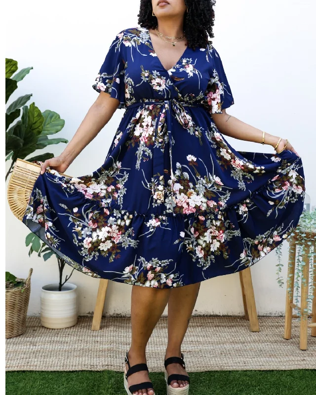 Anna Kaci Plus Size V Neck Floral Print Flowy Navy Maxi Dress - Jn4719 Cozy Ribbed Maxi Dress