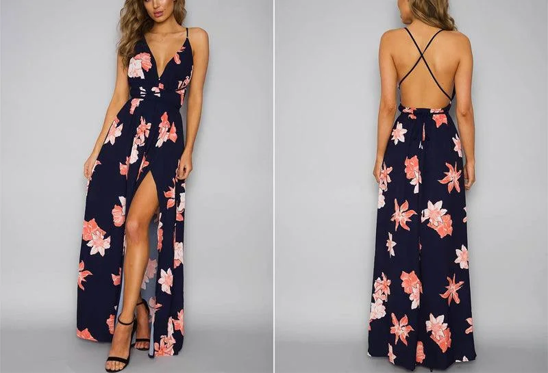 BACKLESS FLORAL MAXI DRESS Cozy Wrap Maxi Dress