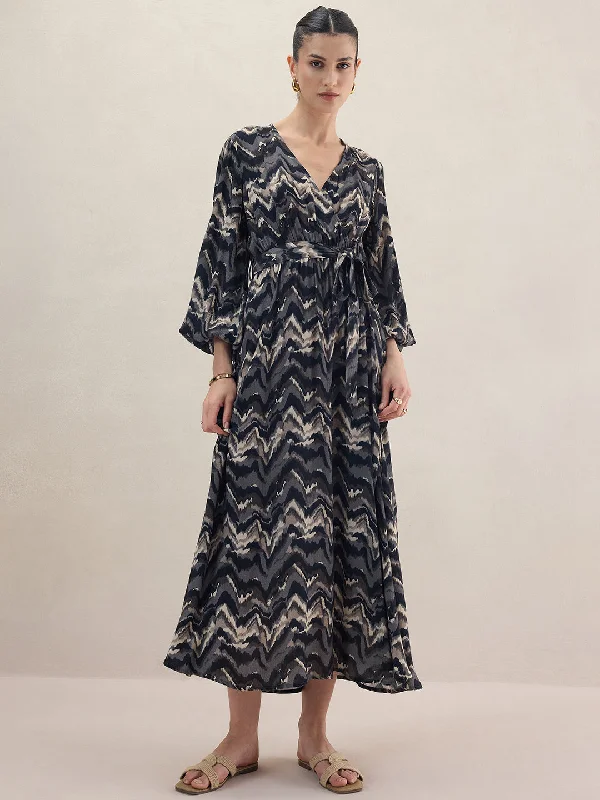 Black Abstract Printed Wrap Maxi Dress Elegant Lace Maxi Dress