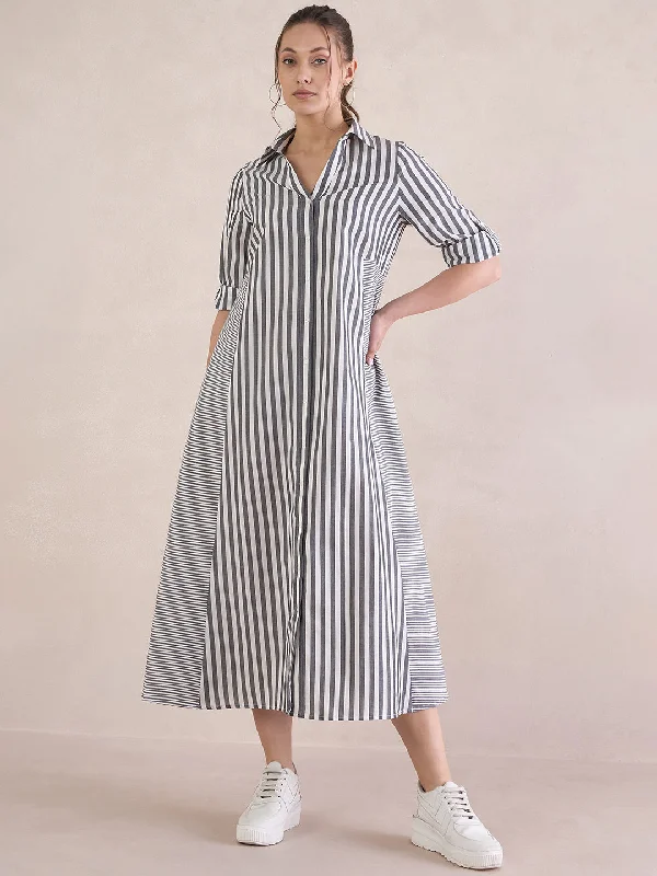 Black And White Button Down Shirt Maxi Dress Fashionable Halter Neck Maxi Dress