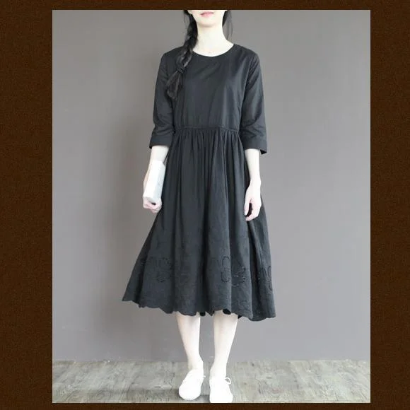 black cotton dress long maxi dresses retro half sleeve Fashionable Sheer Maxi Dress