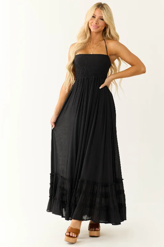 Black Ruffle Bottom Sleeveless Maxi Dress Classic Strapless Maxi Dress