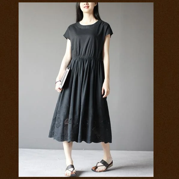 Black short sleeve cotton sundress plus size summer maxi dresses Chic Summer Floral Maxi Dress