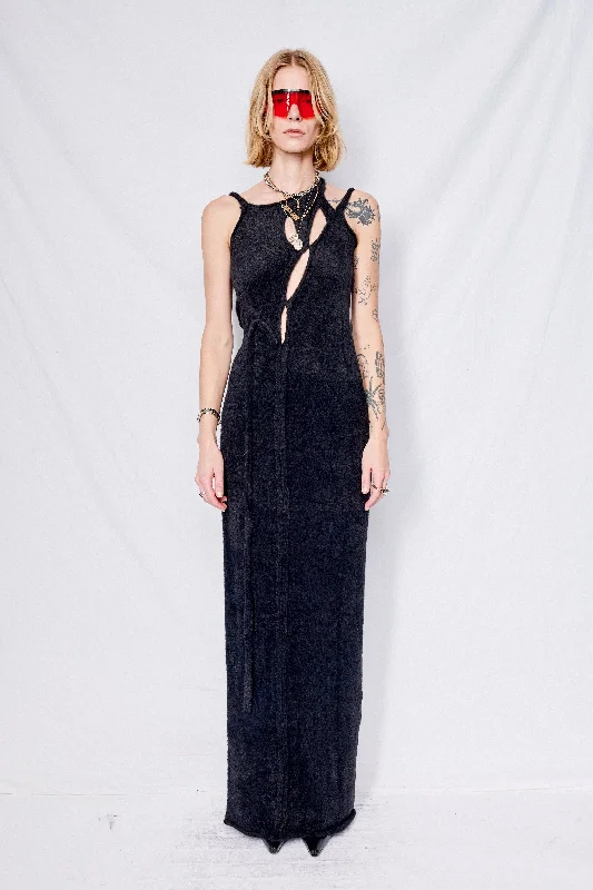 Black Strappy Knit Maxi Dress Elegant Lace Maxi Dress