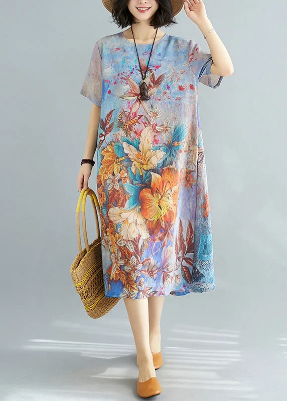 Blue Print Chiffon Holiday Maxi Dress Short Sleeve Elegant Velvet Maxi Dress