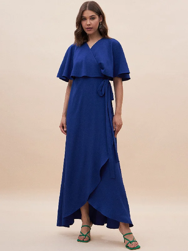 Blue Wrap Formal Maxi Dress Trendy Maxi Dress with Belt