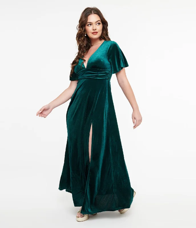 Emerald Velvet Berenice Maxi Dress Chic Button-Up Maxi Dress