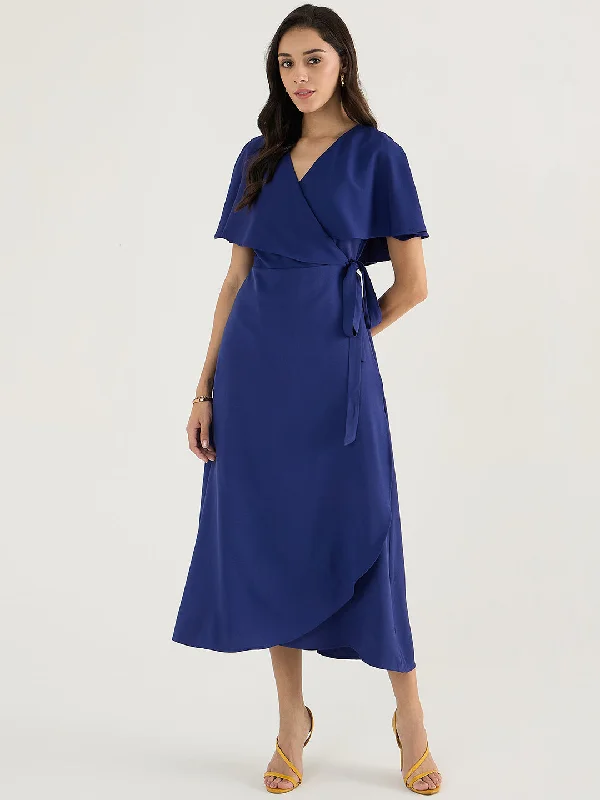 Ink Blue Wrap Formal Maxi Dress Stylish V-Neck Maxi Dress