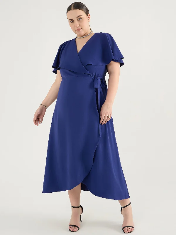 Ink Blue Wrap Formal Maxi Dress Classic V-Neck Maxi Dress