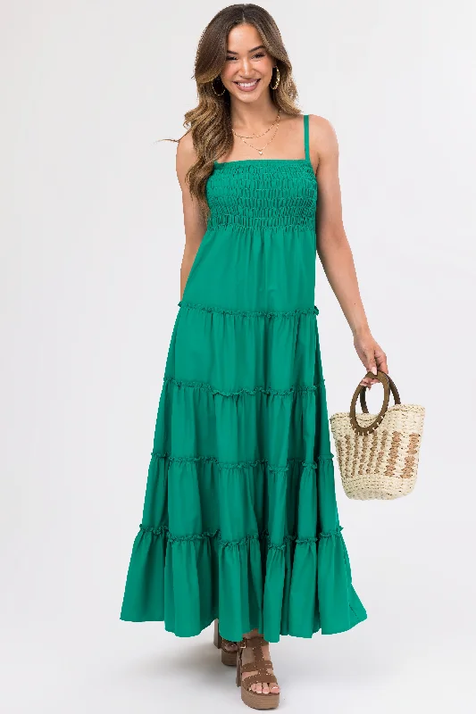 Jade Smocked Top Tiered Maxi Dress Trendy V-Neck Maxi Dress